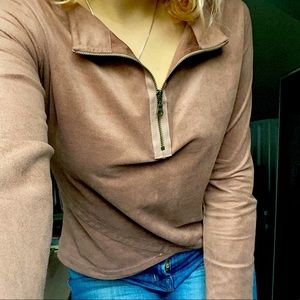 Brown Suede Quarter Zip Top